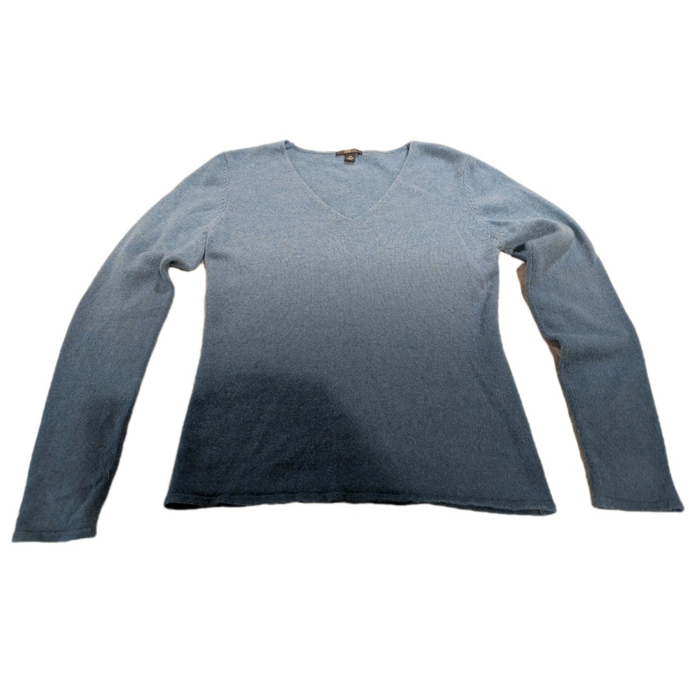 Pure‎ Amici Women Sz M 100% Cashmere Blue  V neck Sweater